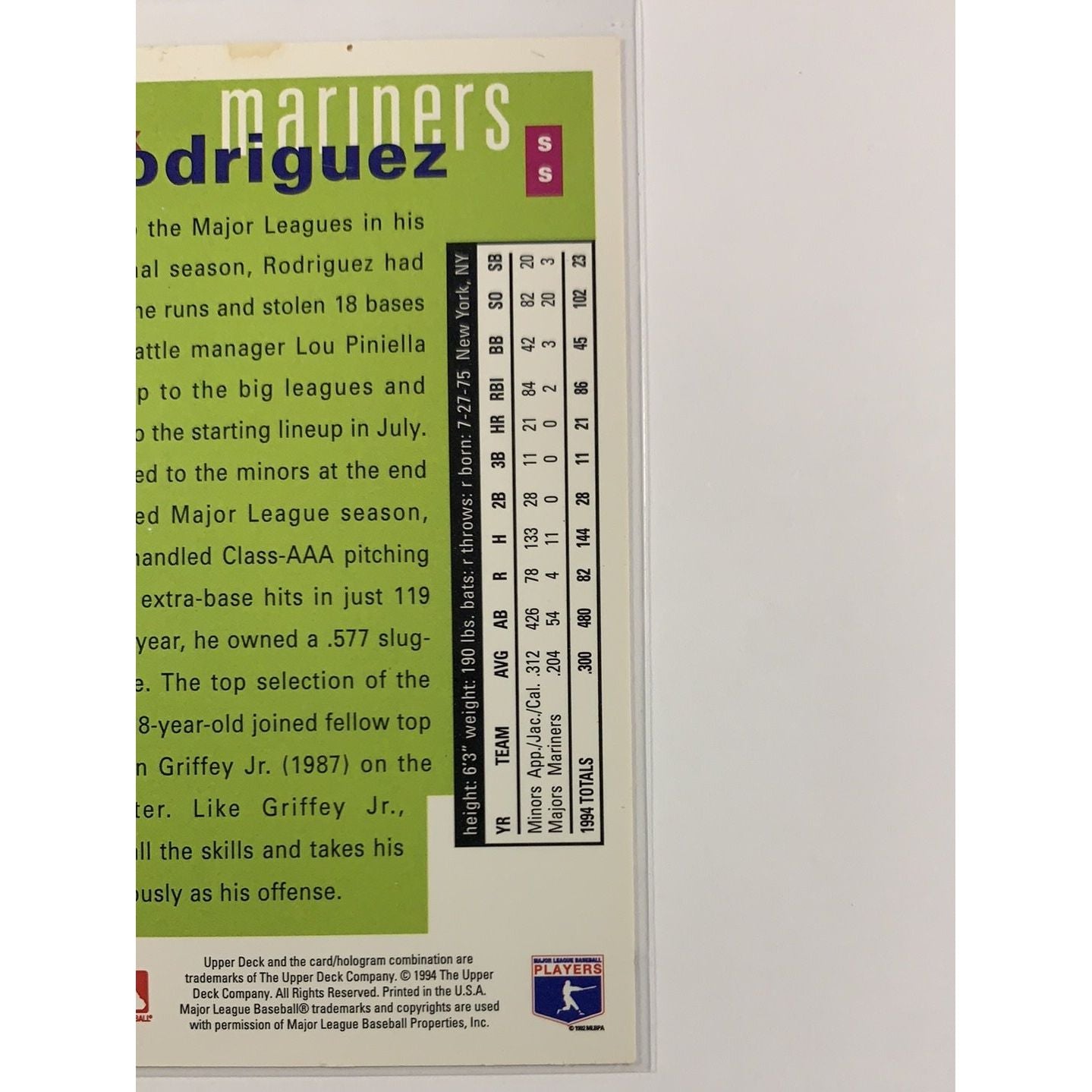 1995 Upper Deck Collectors Choice Alex Rodriguez Rookie Card Local Legends Cards & Collectibles