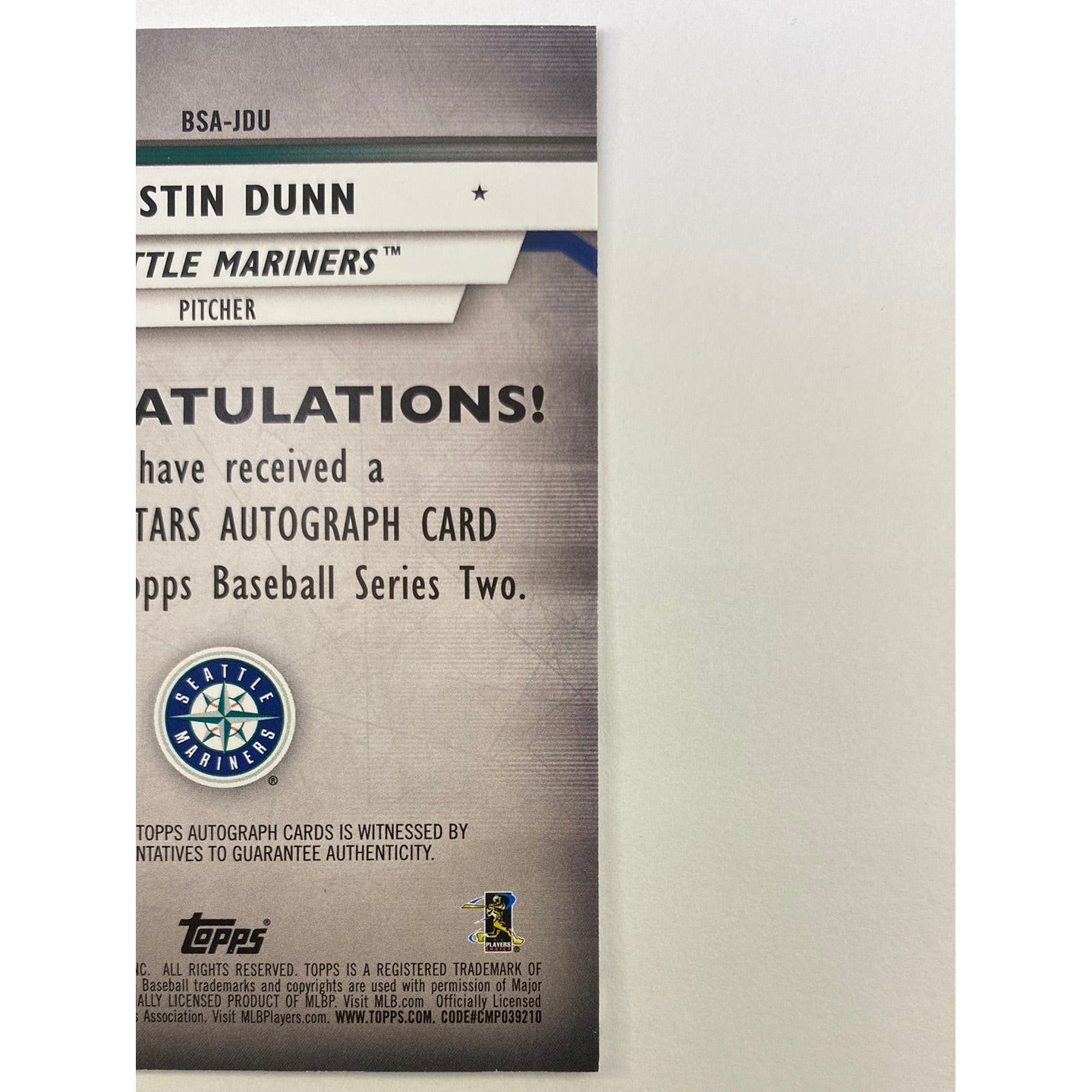 2020 Topps Series 2 Justin Dunn Rc Auto