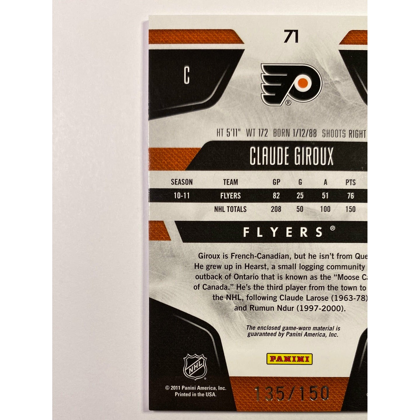 2011-12 Panini Certified Claude Giroux Mirror Red Dual Patch /150 | Local Legends Cards & Collectibles