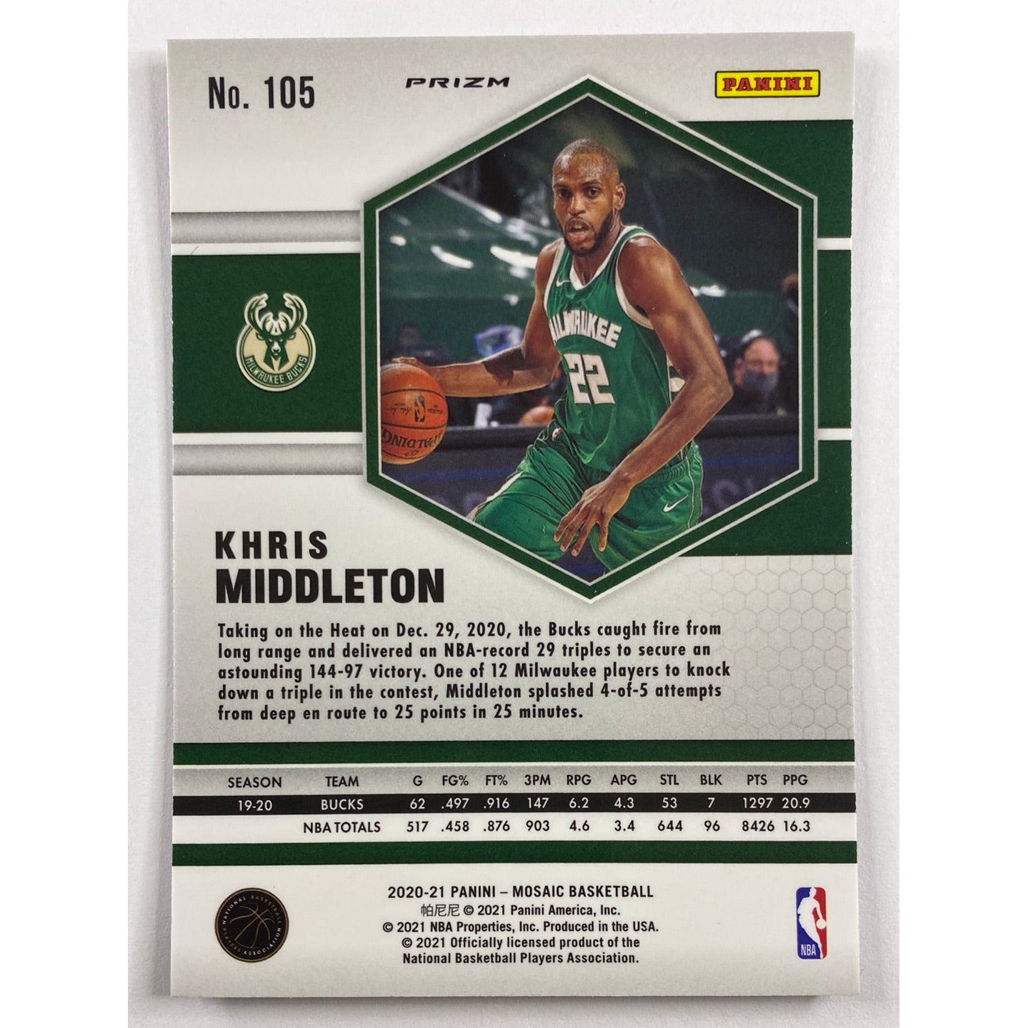 2020-21 Mosaic Khris Middleton Pink Mosaic Prizm | Local Legends Cards & Collectibles