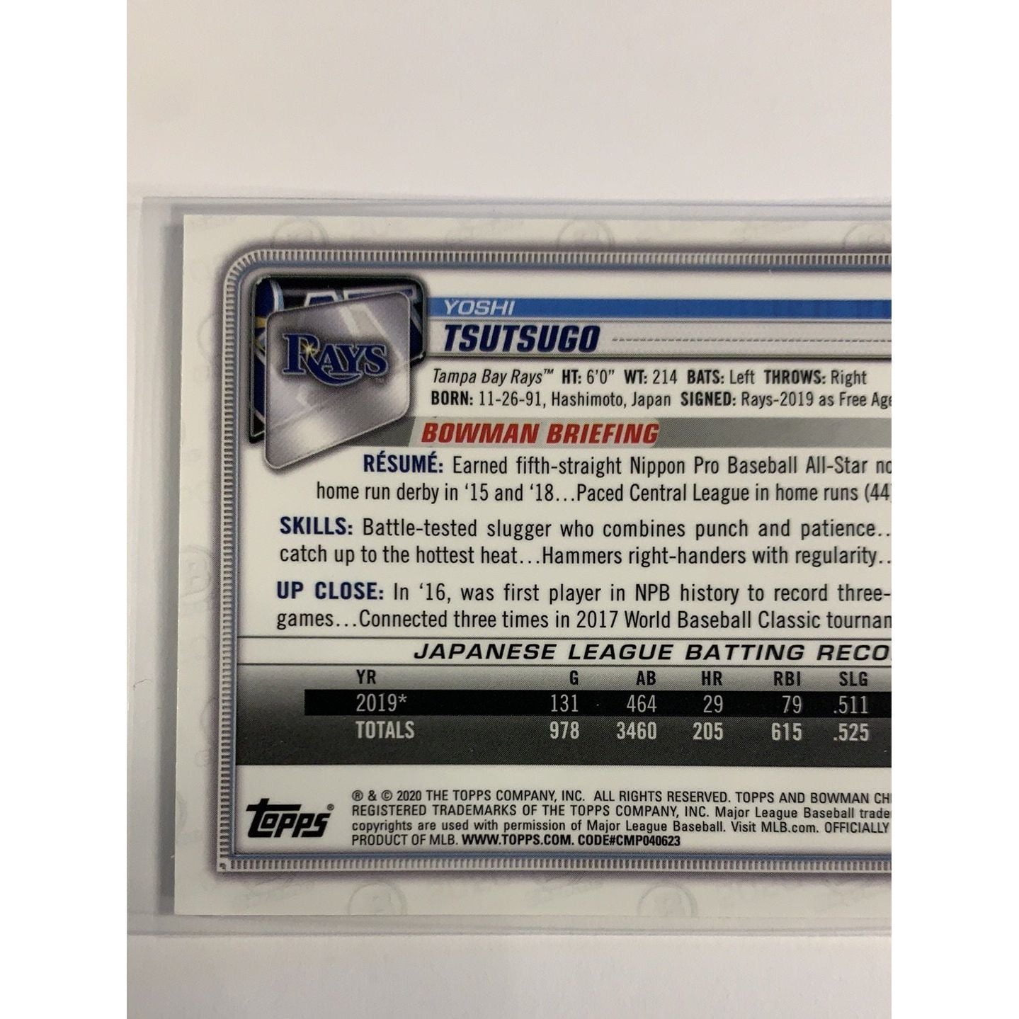 2020 Bowman Chrome Yoshi Tsutsugo RC Local Legends Cards & Collectibles