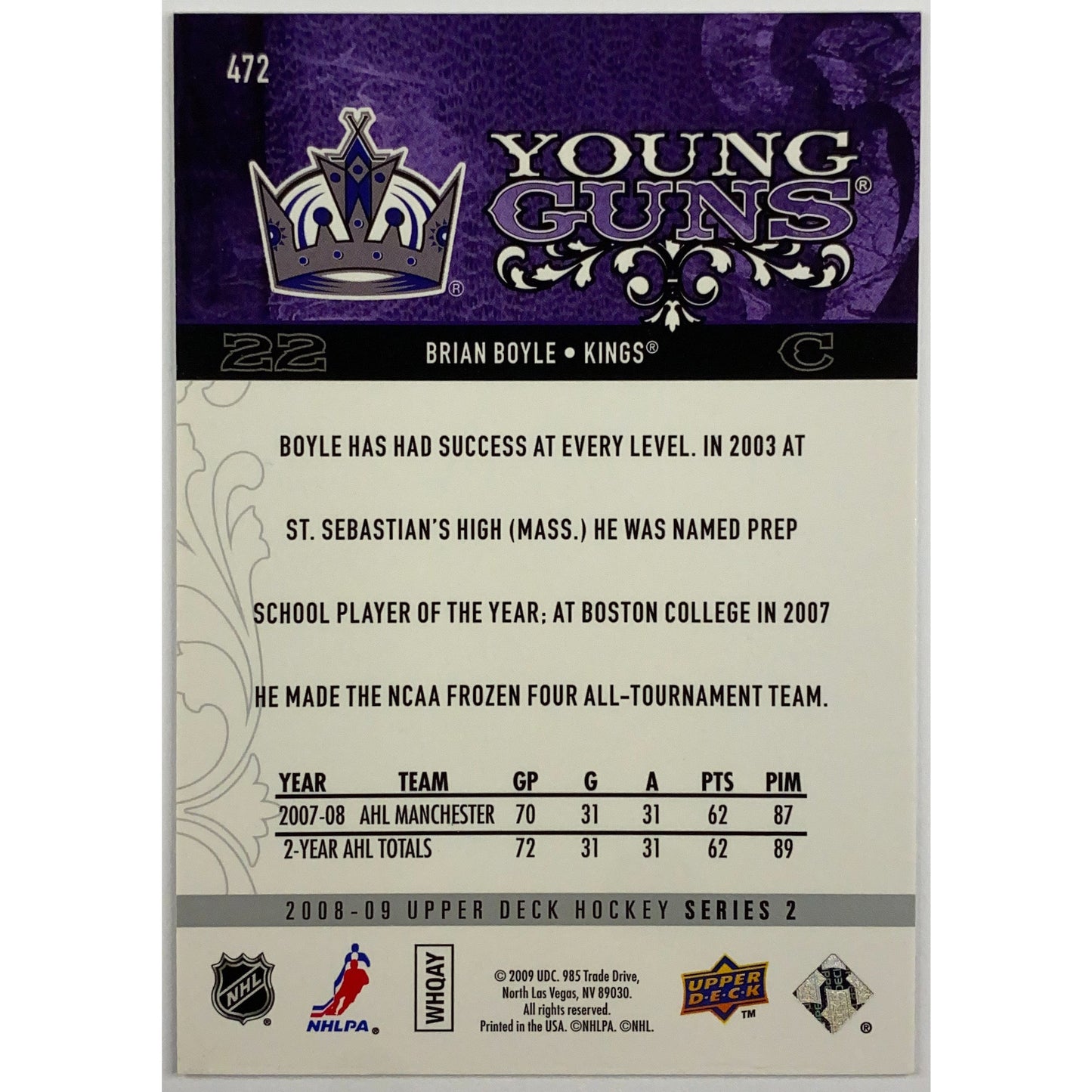 2008-09 Upper Deck Series 2 Brian Boyle Young Guns | Local Legends Cards & Collectibles