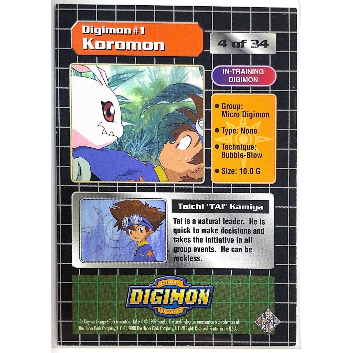1999 Digimon Tai & Koromon Prizm Holo 4 of 34 | Local Legends Cards & Collectibles
