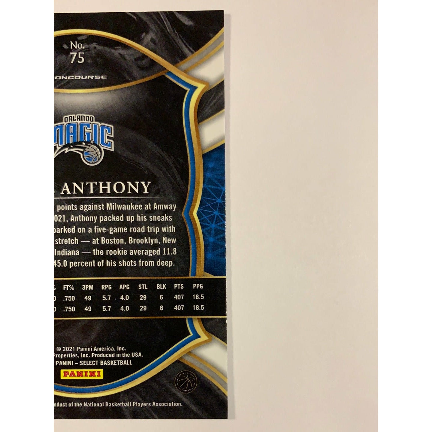 2020-21 Select Cole Anthony Blue Concourse Level RC