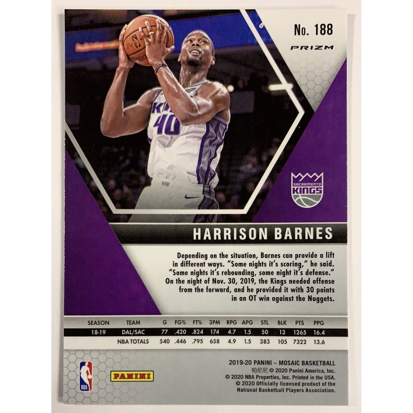 2019-20 Mosaic Harrison Barnes Local Legends Cards & Collectibles