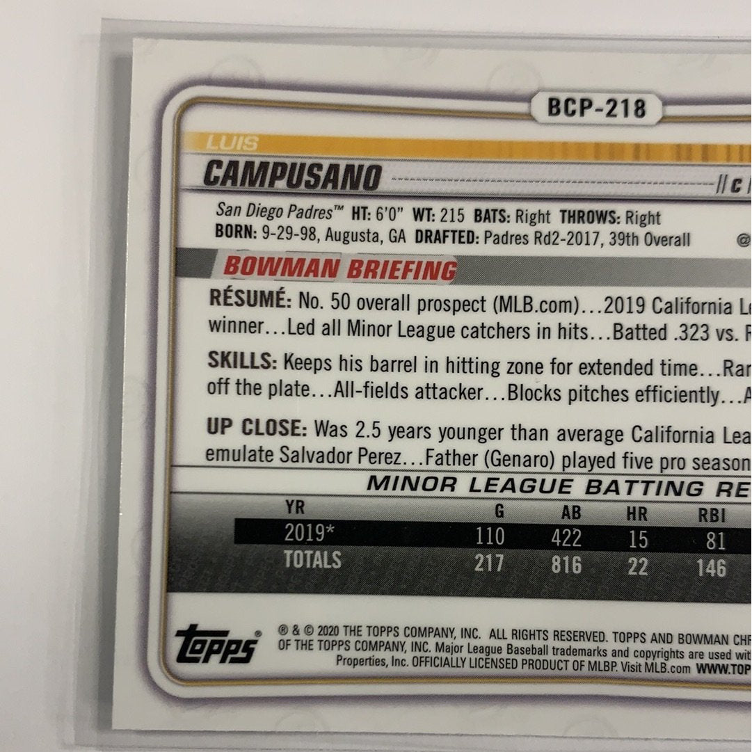 2020 Bowman Chrome Luis Campusano Mojo Refractor | Local Legends Cards & Collectibles