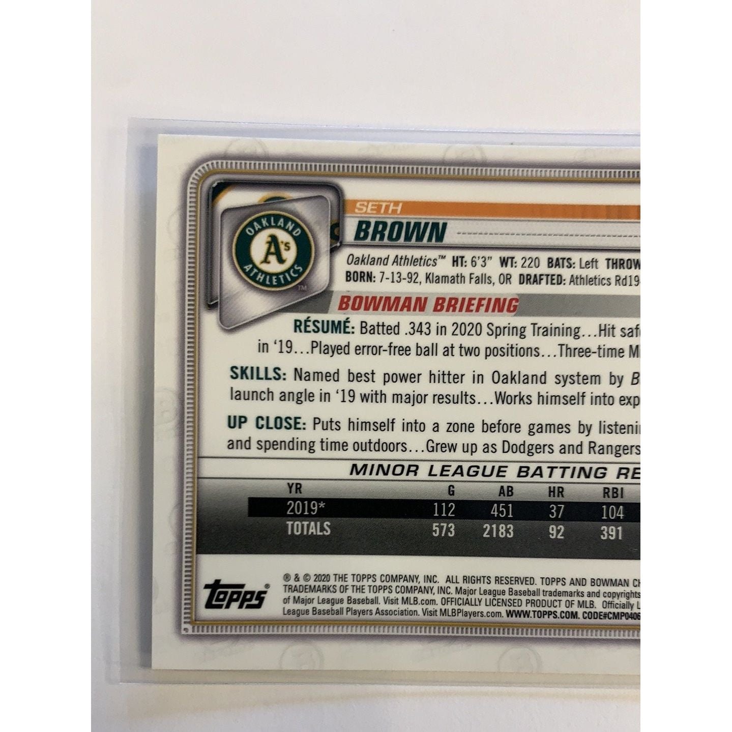 2020 Bowman Chrome Seth Brown RC | Local Legends Cards & Collectibles