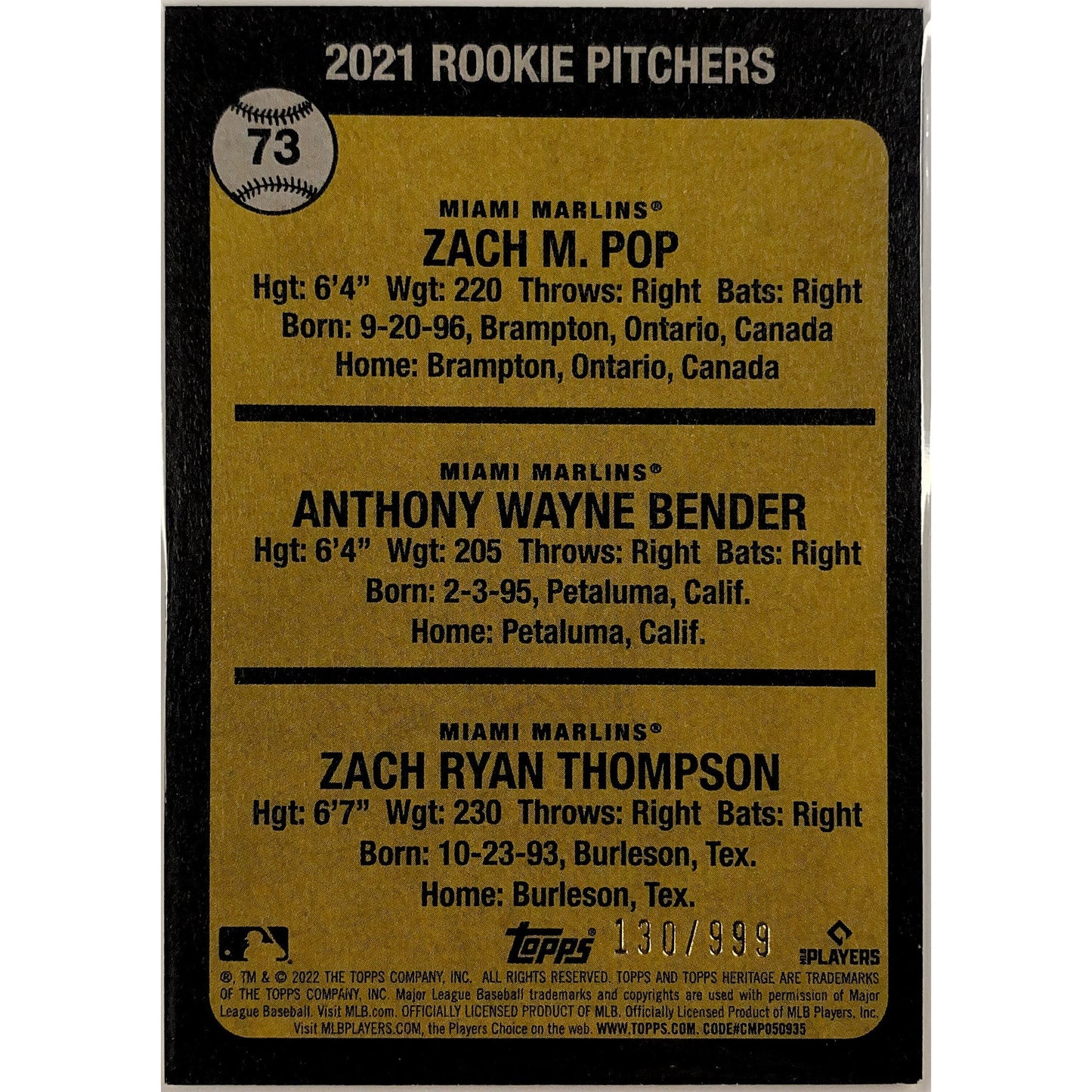 2022 Topps Heritage 2021 Rookie Pitchers Chrome /999 | Local Legends Cards & Collectibles