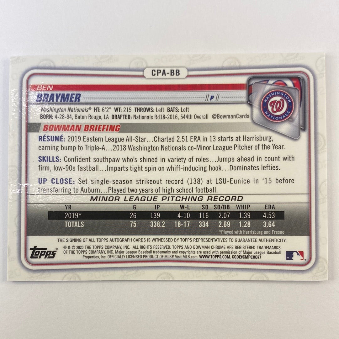 2020 Bowman Chrome Ben Braymer 1st Bowman RC Auto | Local Legends Cards & Collectibles