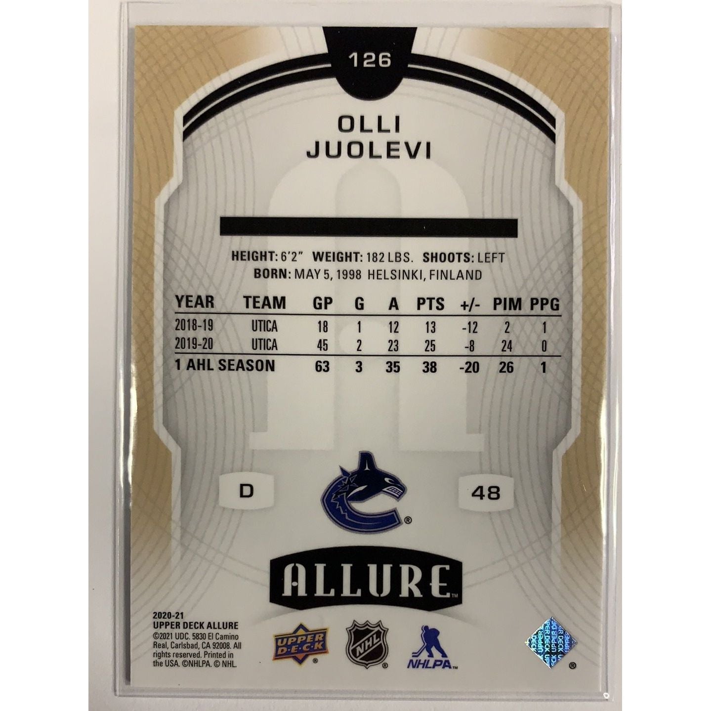 2020-21 Allure Olli Juolevi Rookie Card Local Legends Cards & Collectibles