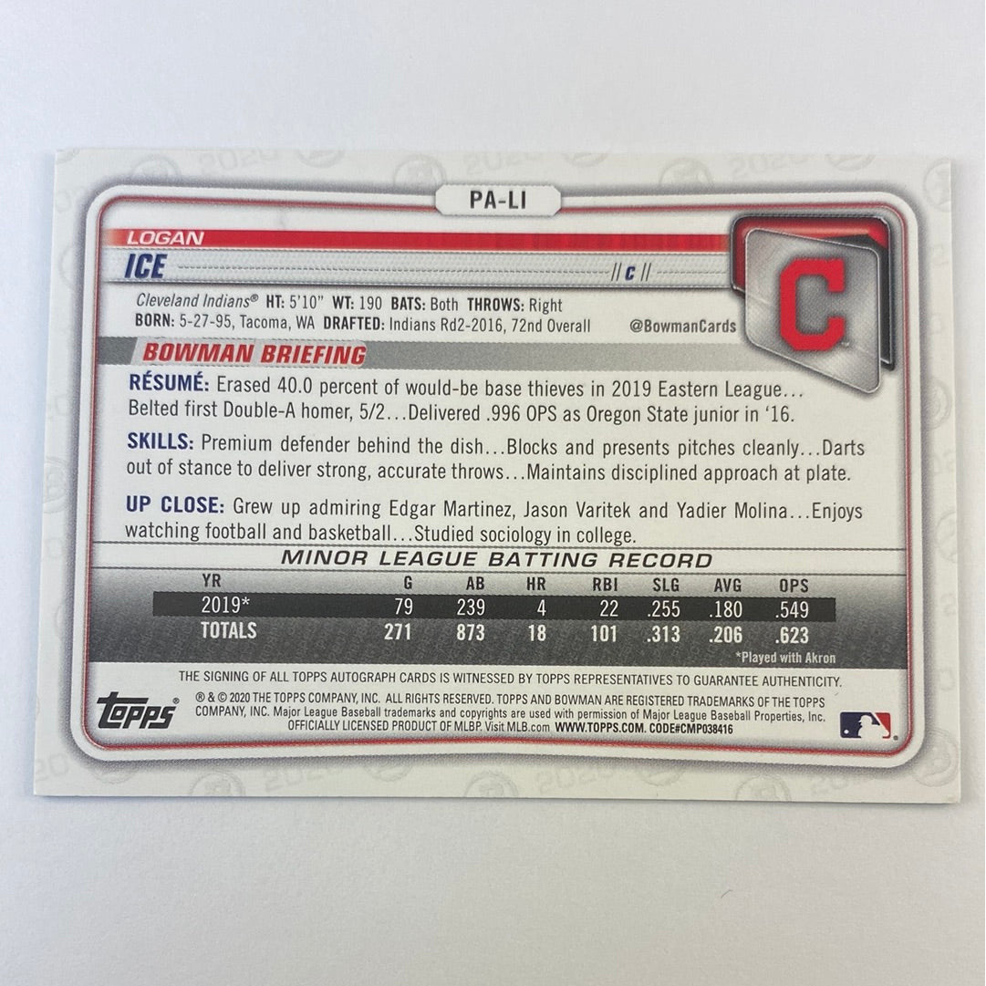 2020 Bowman Logan Ice RC Auto Green Border /99 | Local Legends Cards & Collectibles