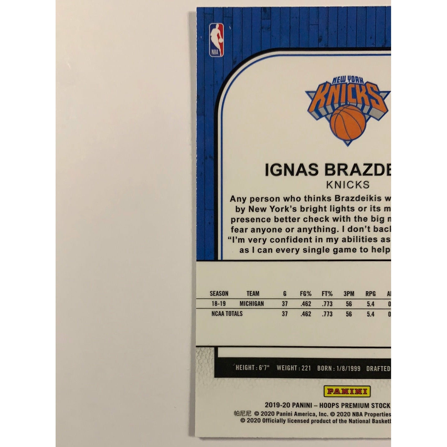 2019-20 Hoops Premium Ignas Brazdeikis Shock Prizm RC Local Legends Cards & Collectibles