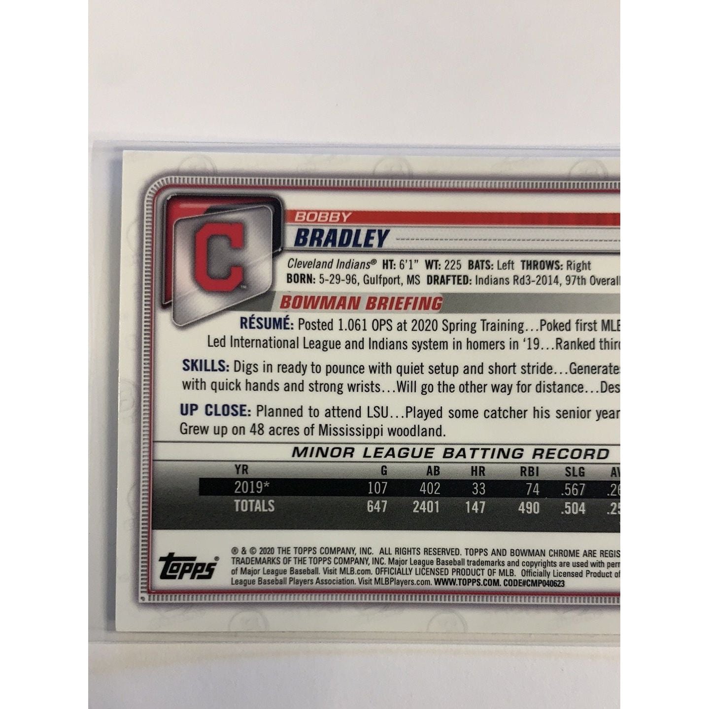 2020 Bowman Chrome Bobby Bradley RC | Local Legends Cards & Collectibles
