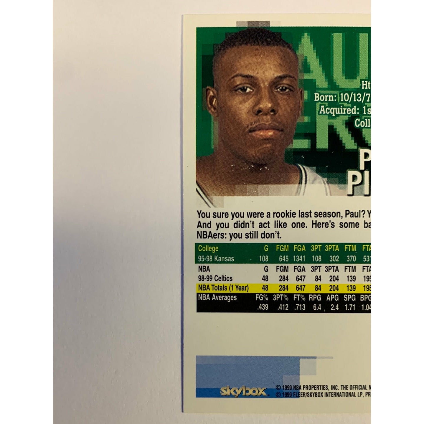 1999-00 Hoops Skybox Paul Pierce Sophomore Sensations | Local Legends Cards & Collectibles