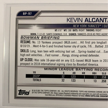  2021 Bowman 1st Kevin Alcantara BP-97  Local Legends Cards & Collectibles