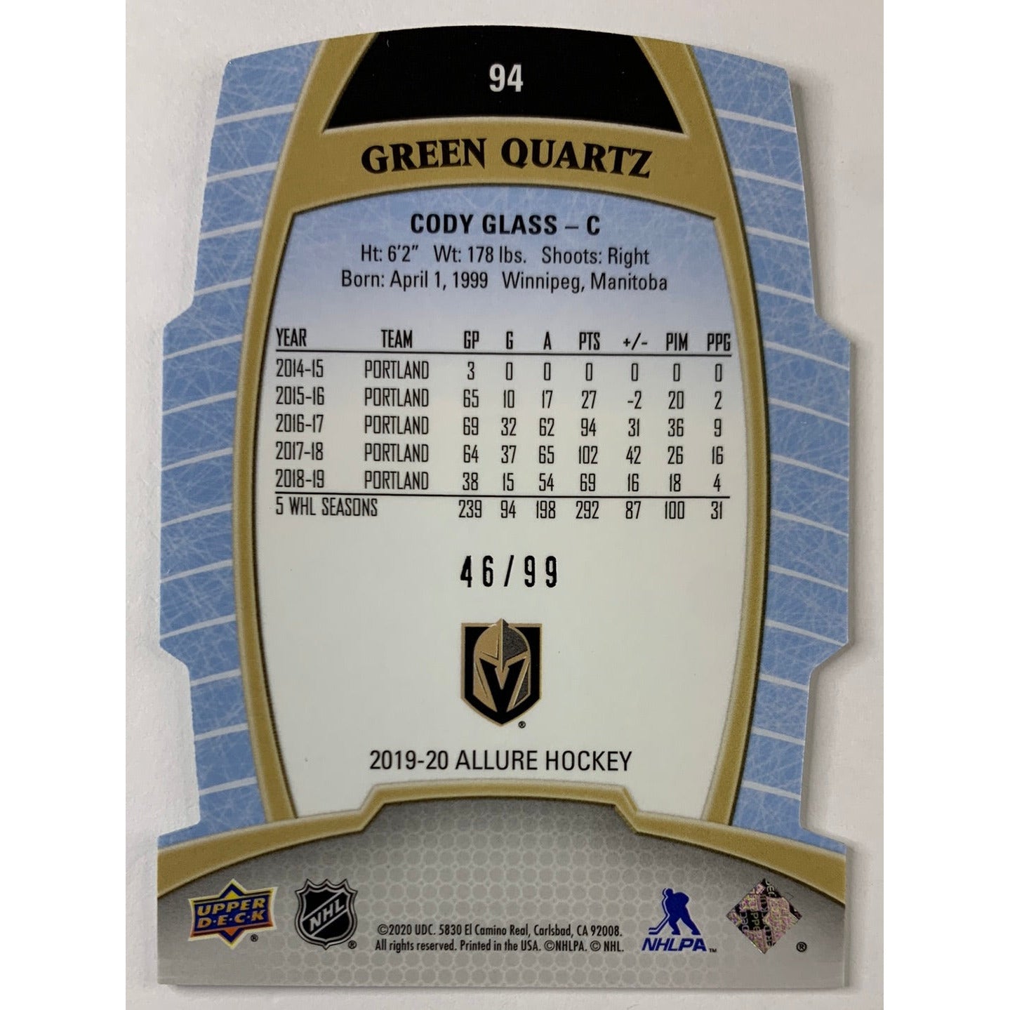 2019-20 Allure Cody Glass Green Quartz Die-Cut RC /99 | Local Legends Cards & Collectibles
