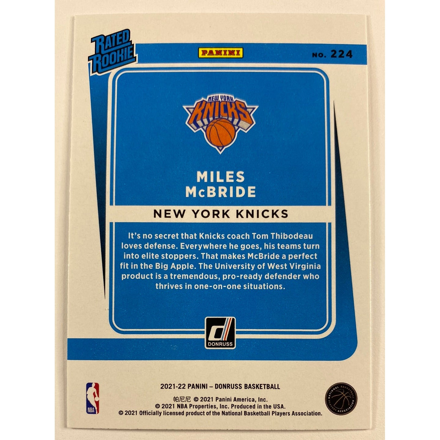 2021-22 Donruss Miles McBride Rated Rookie | Local Legends Cards & Collectibles