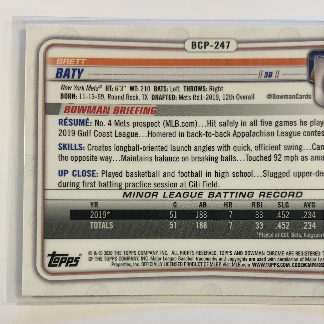 2020 Bowman Chrome Brett Baty Mojo Refractor | Local Legends Cards & Collectibles