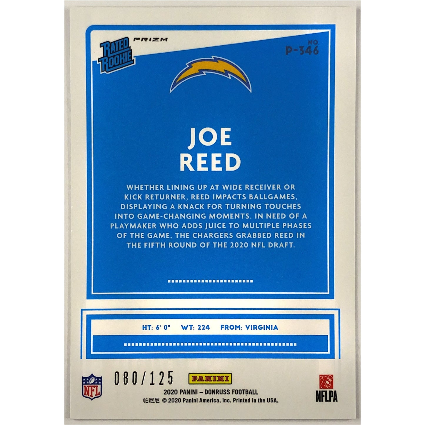 2021 Donruss Optic Joe Reed Blue Holo Prizm Rated Rookie /125 | Local Legends Cards & Collectibles