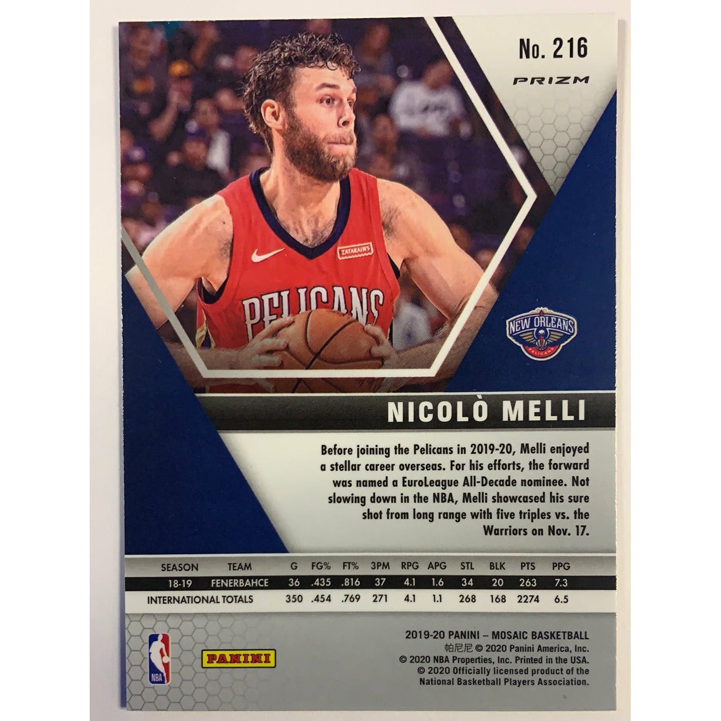 2019-20 Mosaic Nicolo Melli Orange Reactive Prizm RC