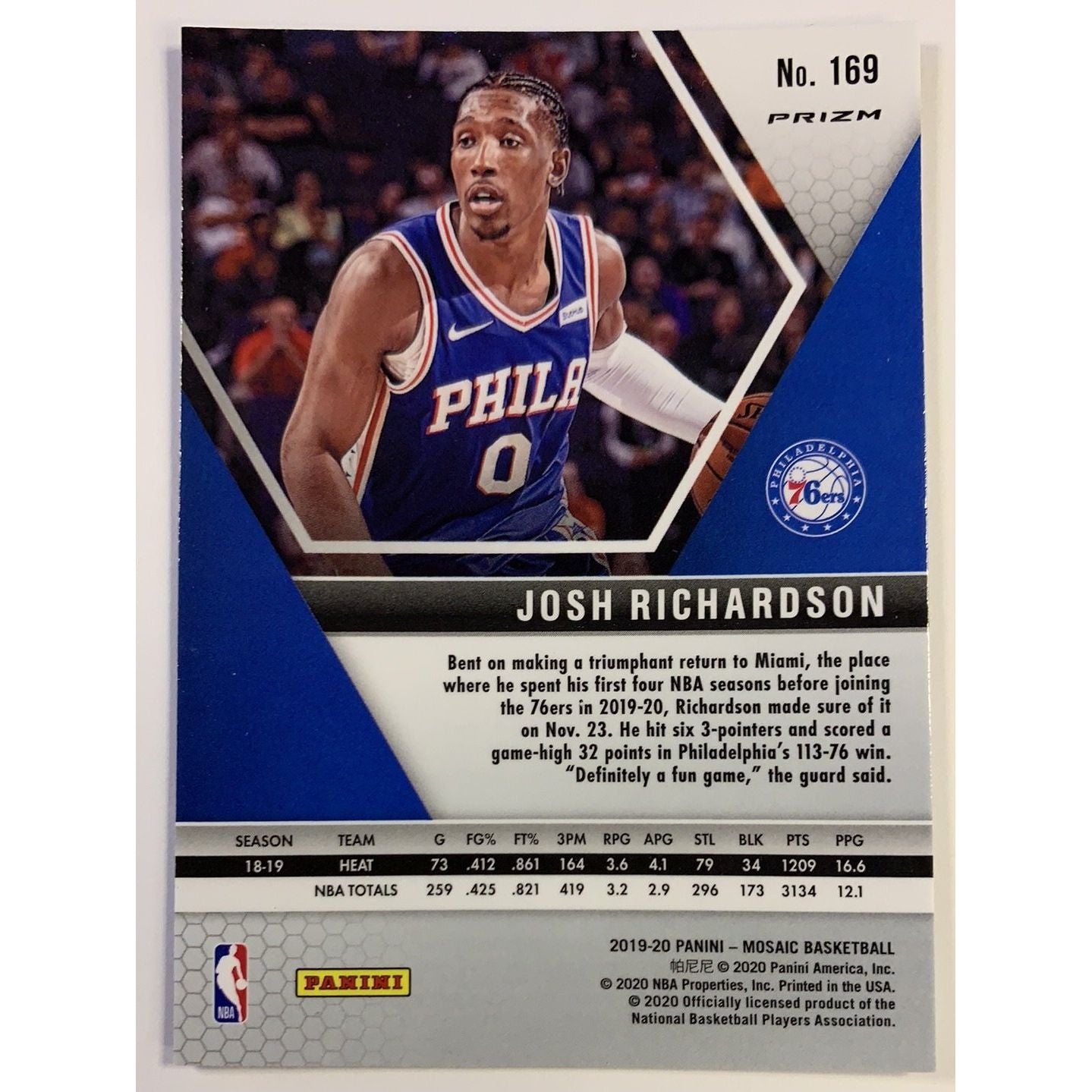 2019-20 Mosaic Josh Richardson Blue Reactive Prizm | Local Legends Cards & Collectibles