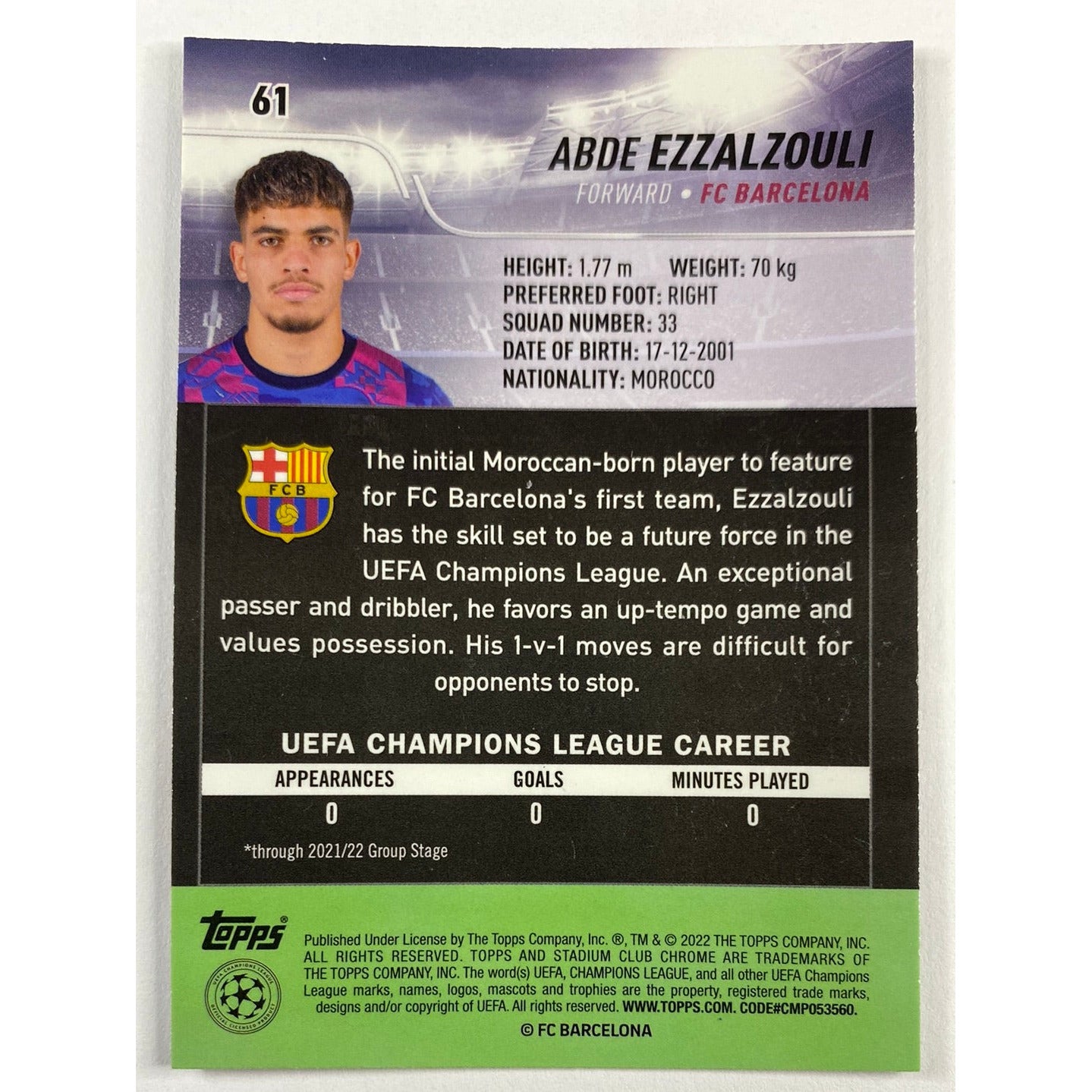 2022 Stadium Club Chrome Abde Ezzalzouli RC | Local Legends Cards & Collectibles