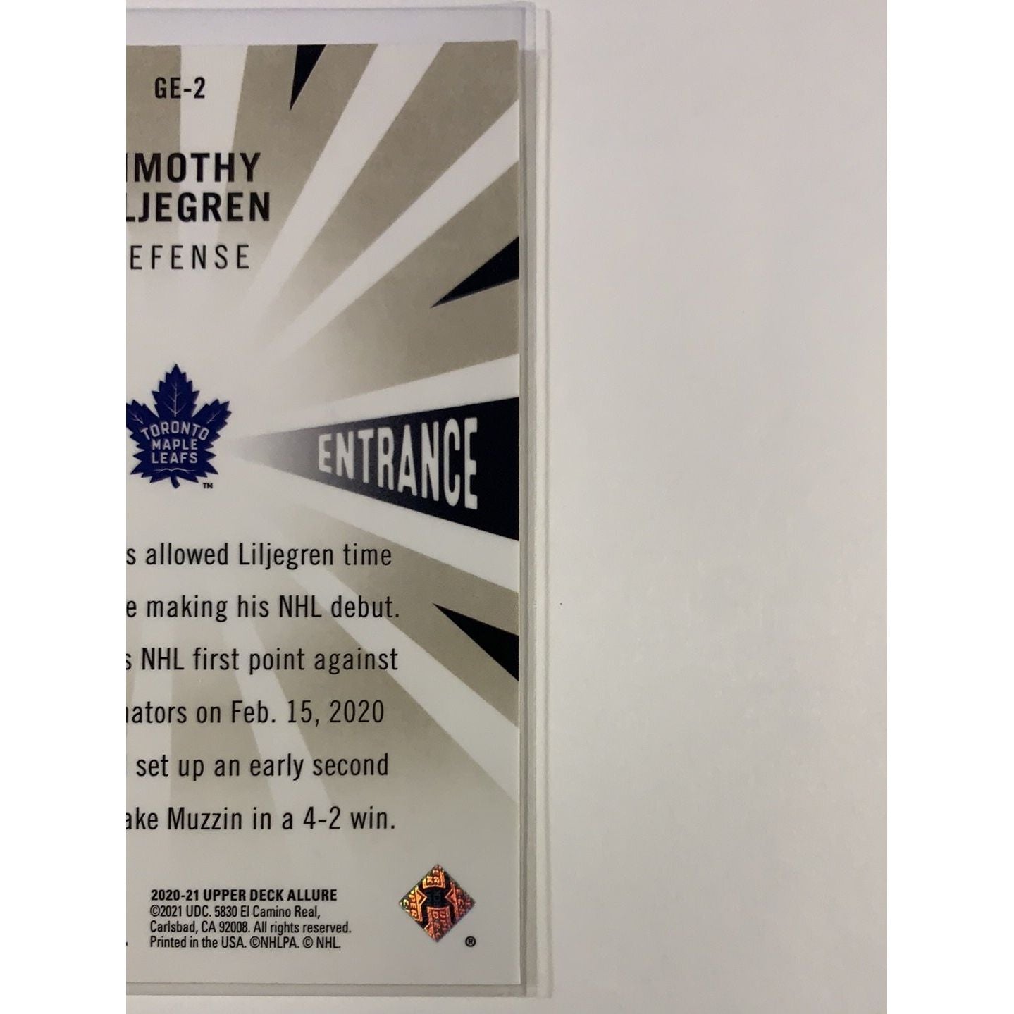 2020-21 Allure Timothy Liljegren Grand Entrance Local Legends Cards & Collectibles