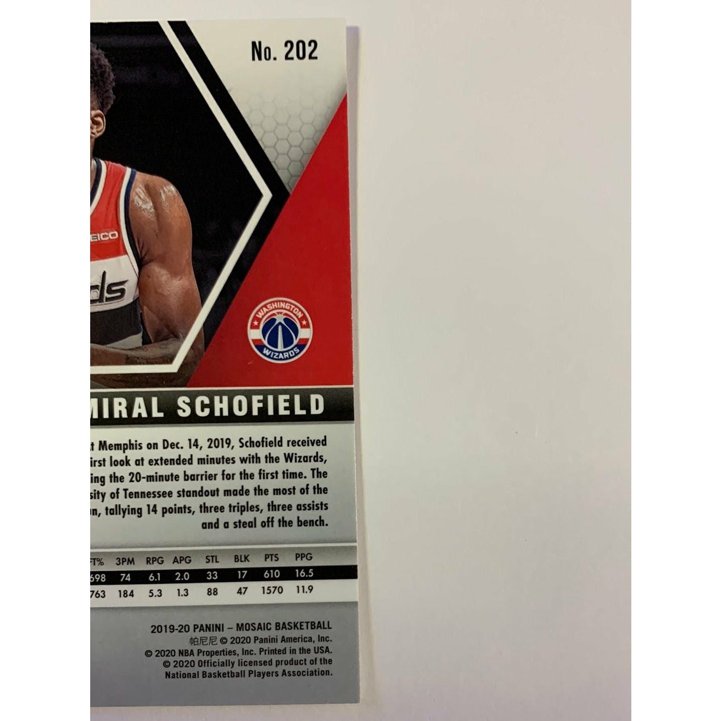 2019-20 Panini Mosaic Admiral Schofield RC