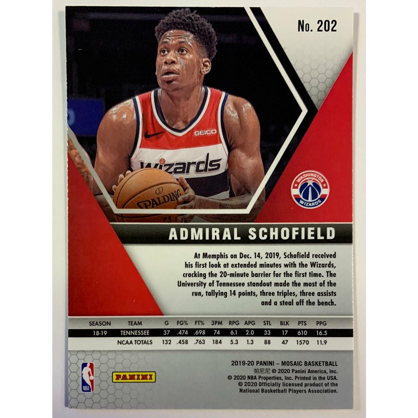 2019-20 Panini Mosaic Admiral Schofield RC
