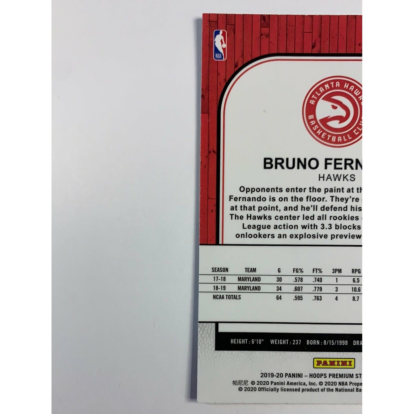 2019-20 Hoops Premium Stock Bruno Fernando Green Prizm Refractor