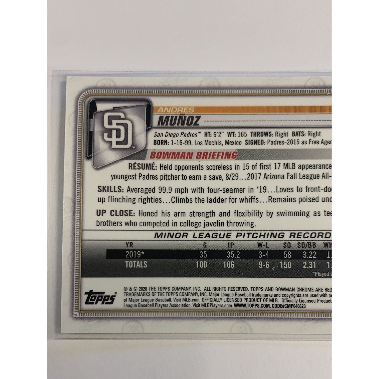 2020 Bowman Chrome Andres Munoz RC | Local Legends Cards & Collectibles