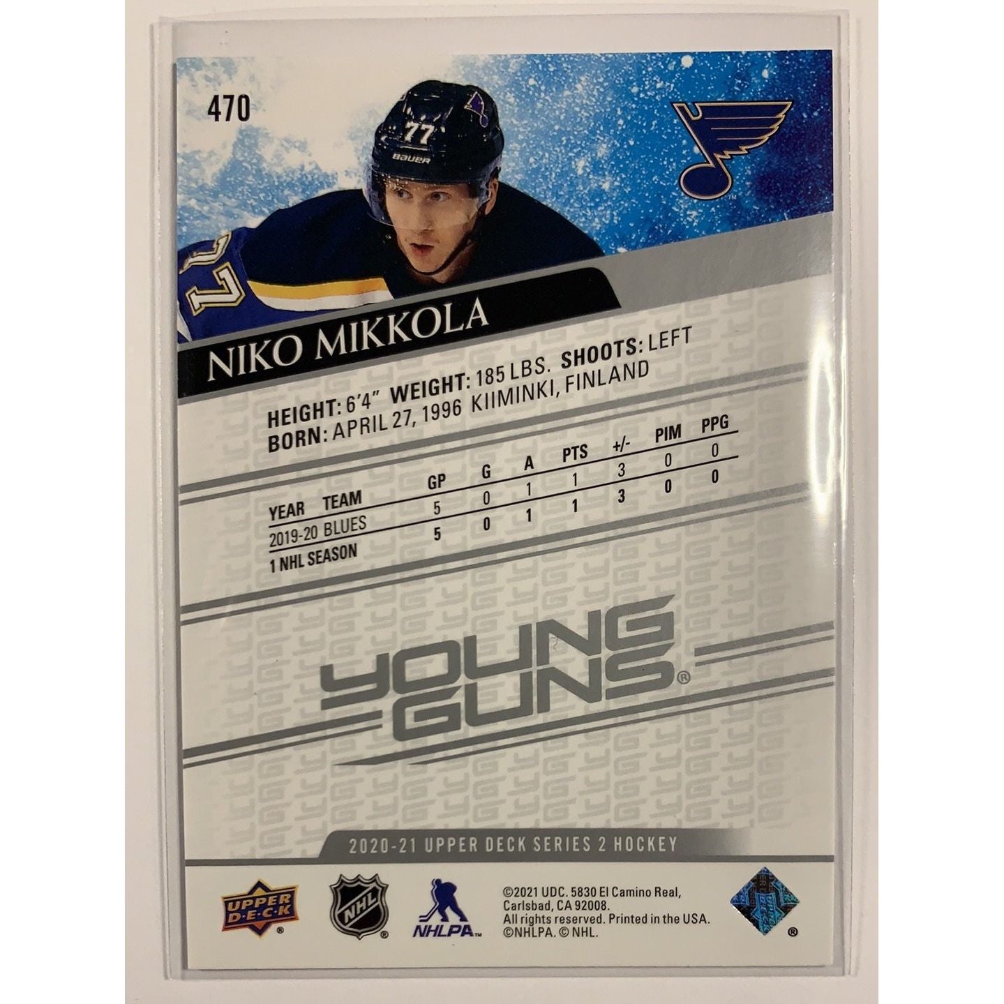 2020-21 Upper Deck Series 2 Niko Mikkola Young Guns | Local Legends Cards & Collectibles