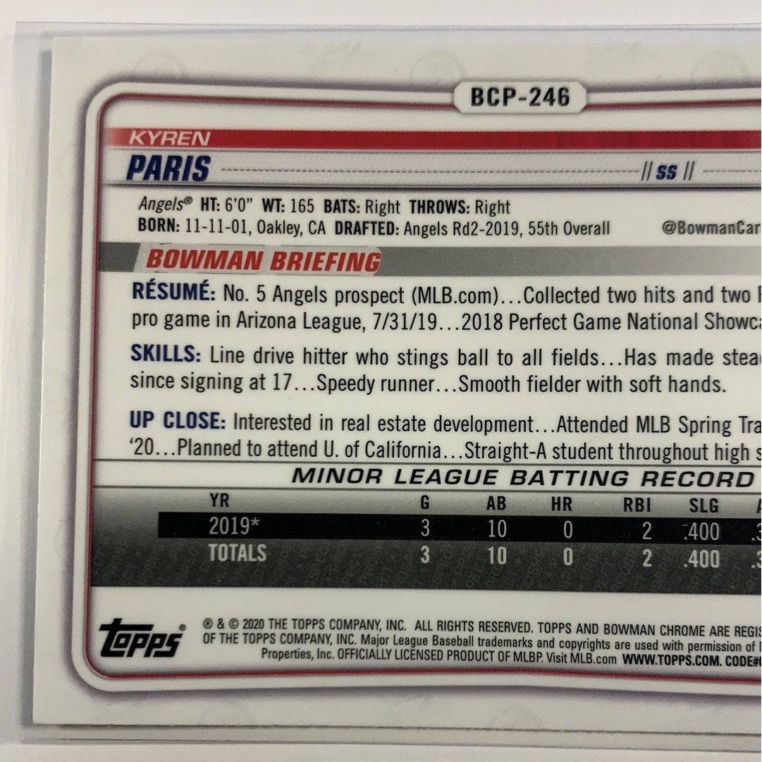 2020 Bowman Chrome Kyren Paris Mojo Refractor | Local Legends Cards & Collectibles