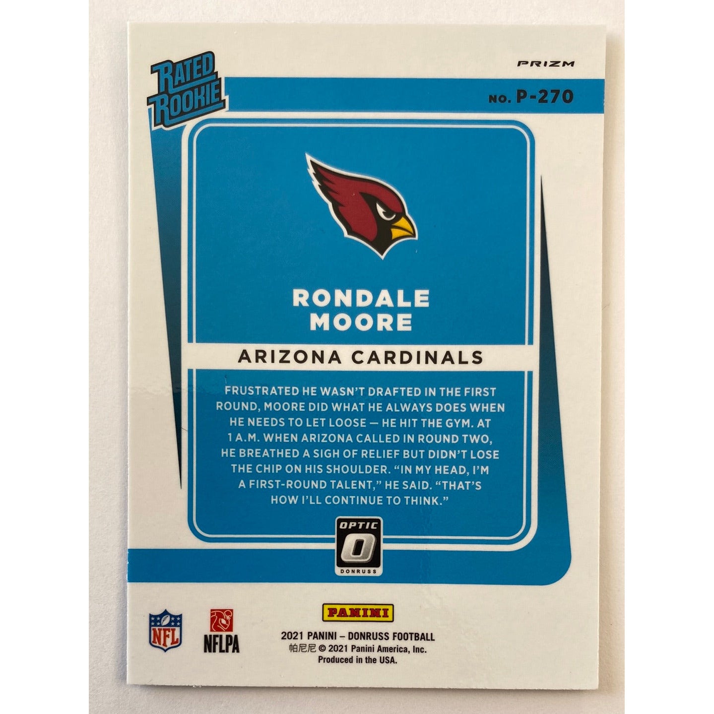 2021 Donruss Optic Rondale Moore Silver Holo Prizm Rated Rookie