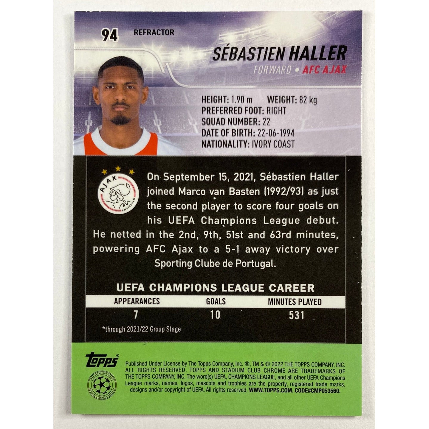 2022 Stadium Club Chrome Sebastien Haller Refractor | Local Legends Cards & Collectibles