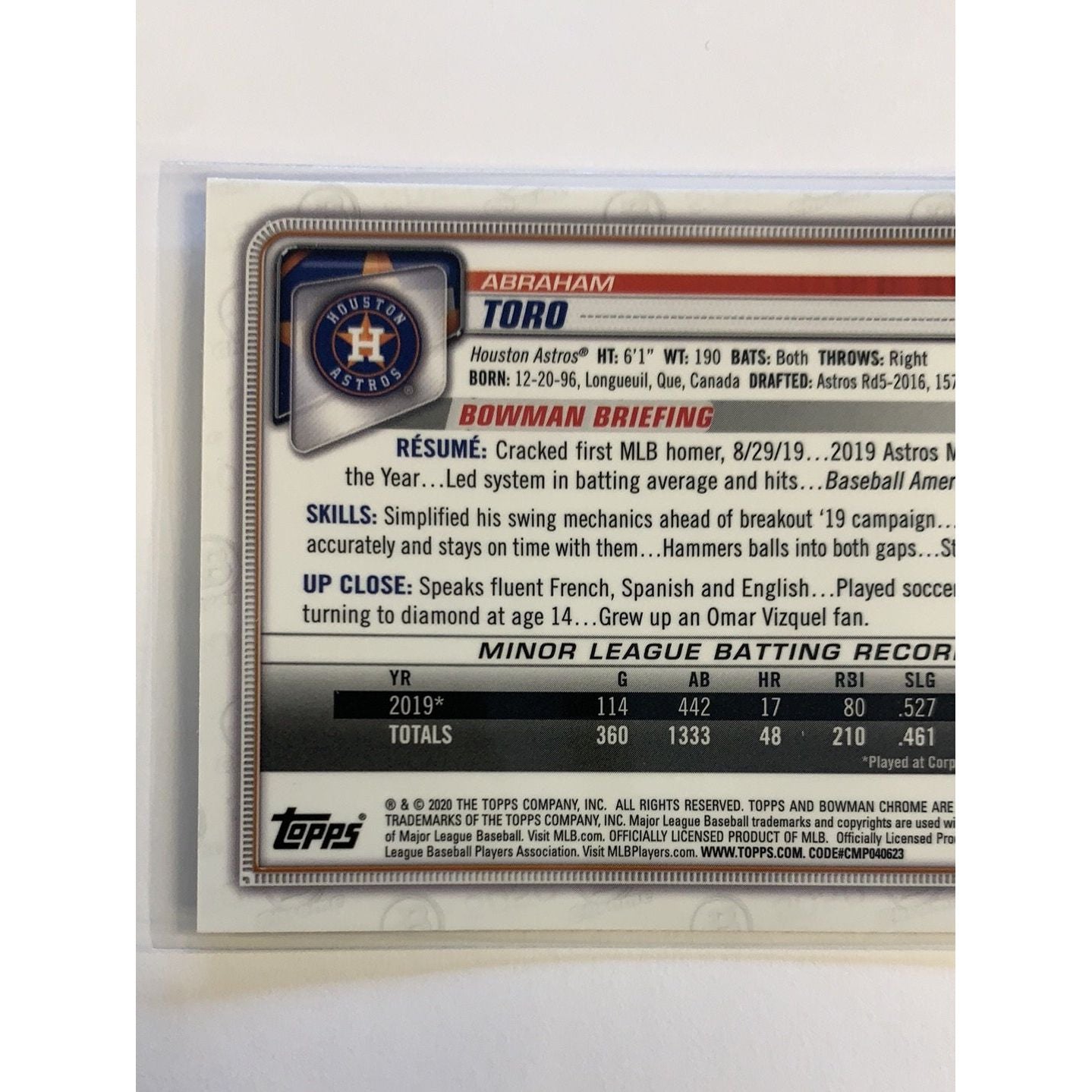 2020 Bowman Chrome Abraham Toro RC Local Legends Cards & Collectibles