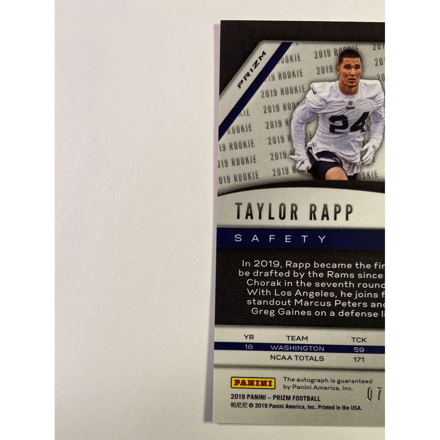 2019 Panini Prizm Taylor Rapp Red Wave Prizm Auto RC /149