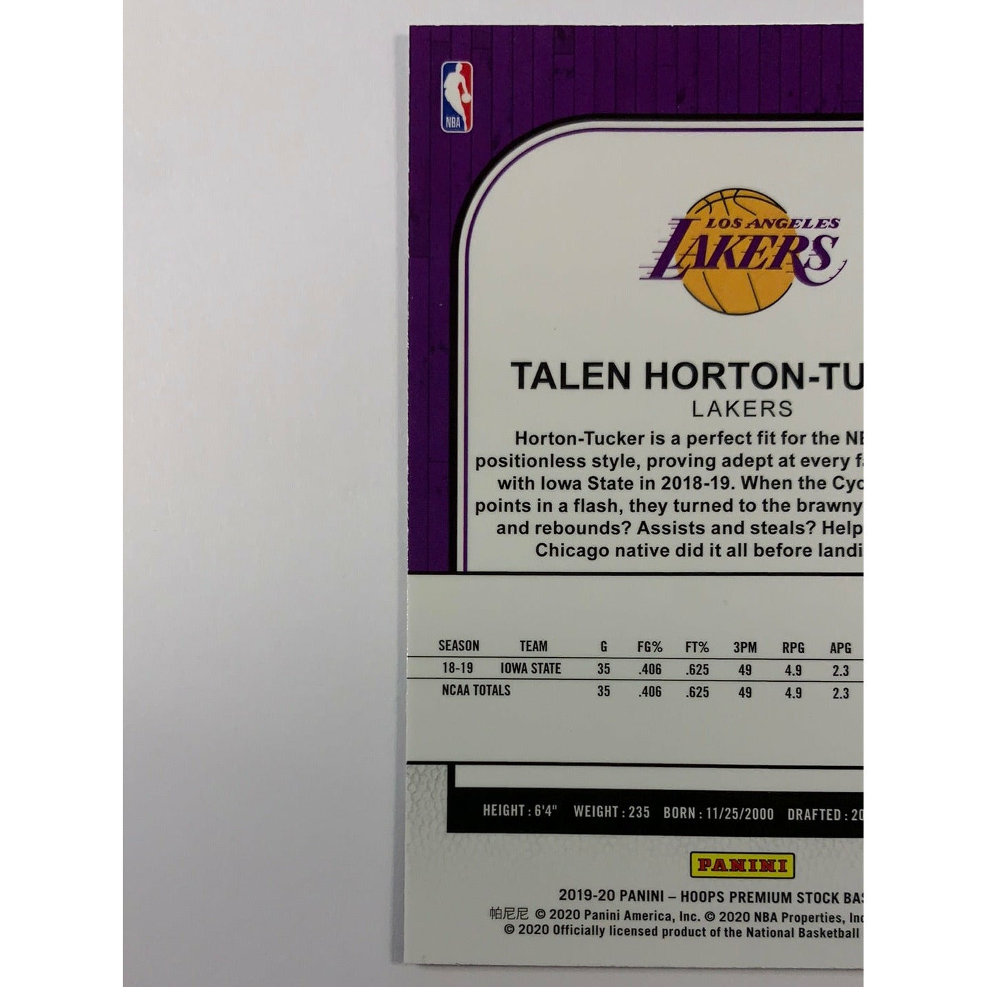 2019-20 Hoops Premium Stock Talen Horton Tucker Laser Prizm RC | Local Legends Cards & Collectibles