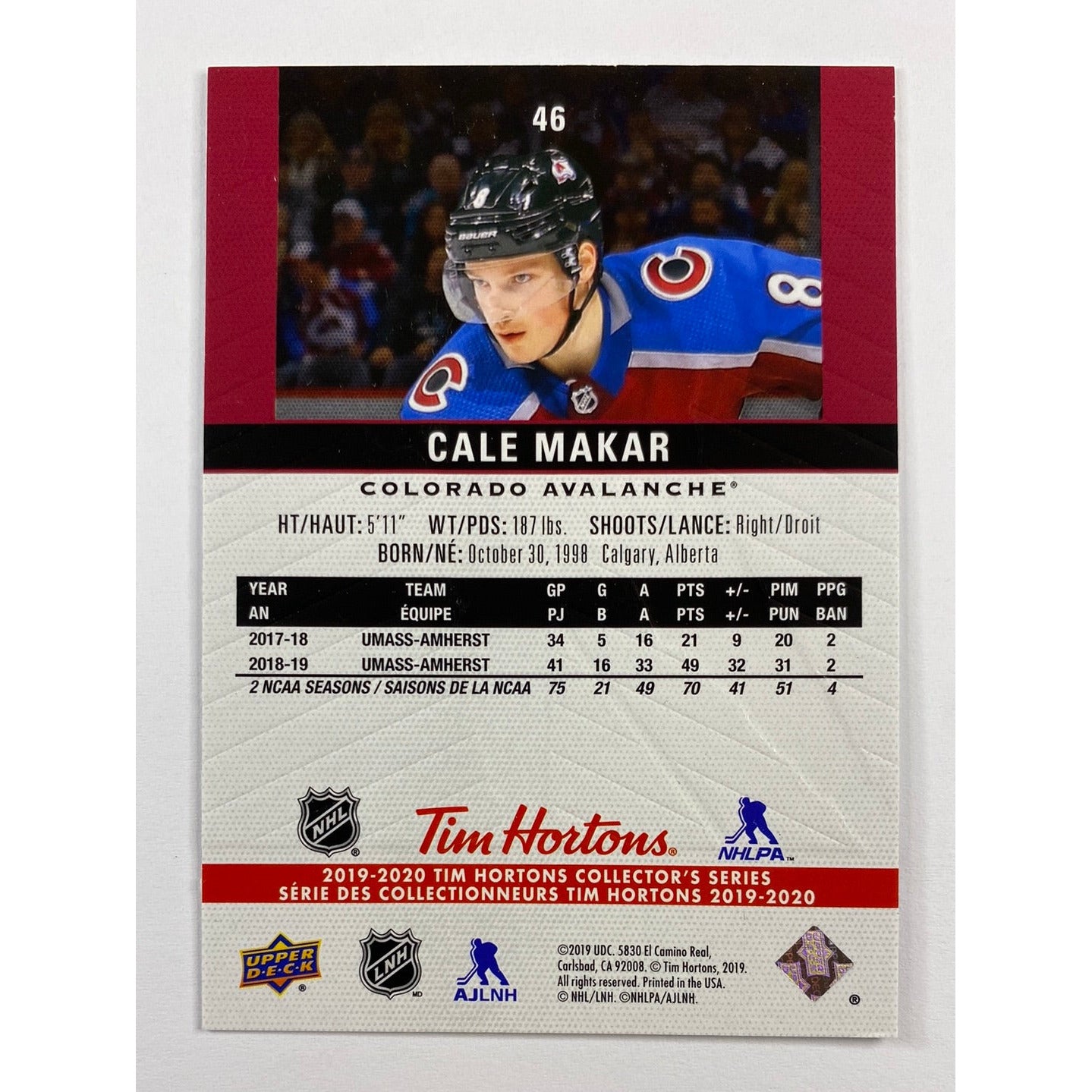 2019-20 Tim Hortons Upper Deck Cale Makar RC