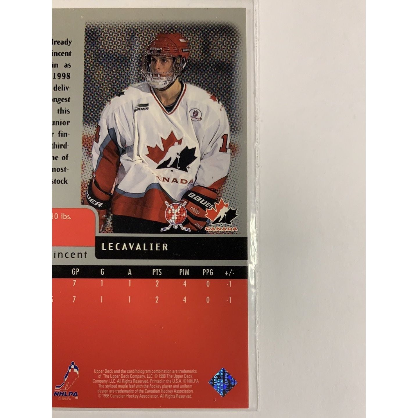  1998 Black Diamond Vincent Lecavalier Team Canada World Juniors RC  Local Legends Cards & Collectibles