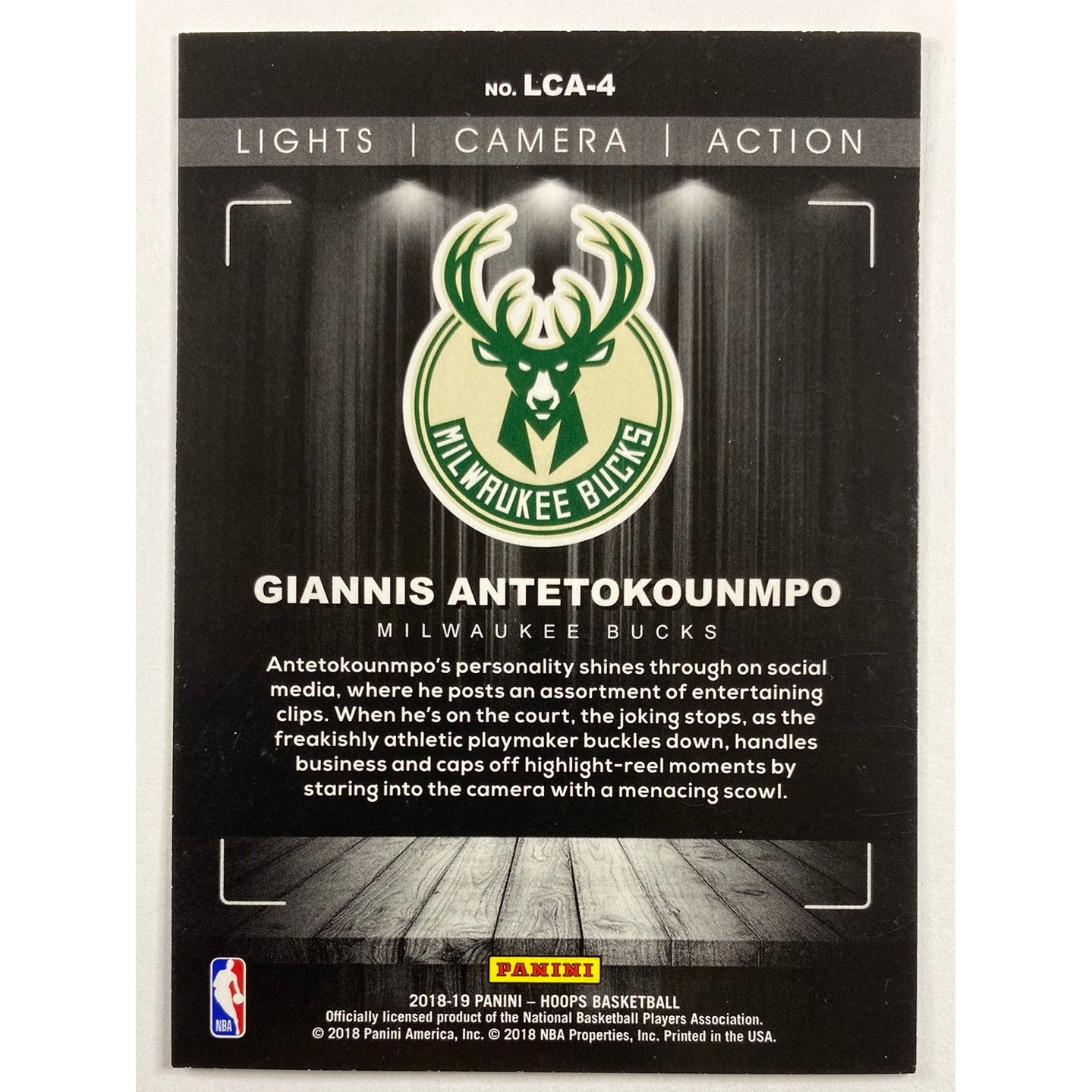 2018-19 Hoops Giannis Antetokounmpo Lights Camera Action