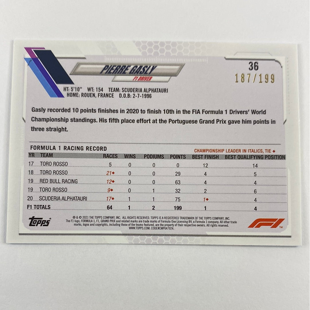 2021 Topps Pierre Gasly Aqua /199