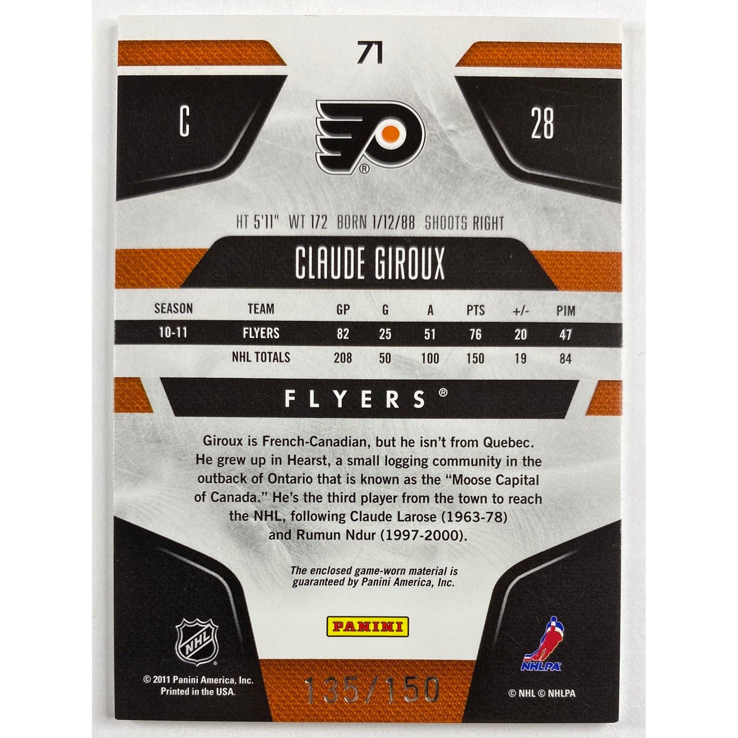 2011-12 Panini Certified Claude Giroux Mirror Mirror Dual Patch /150 | Local Legends Cards & Collectibles
