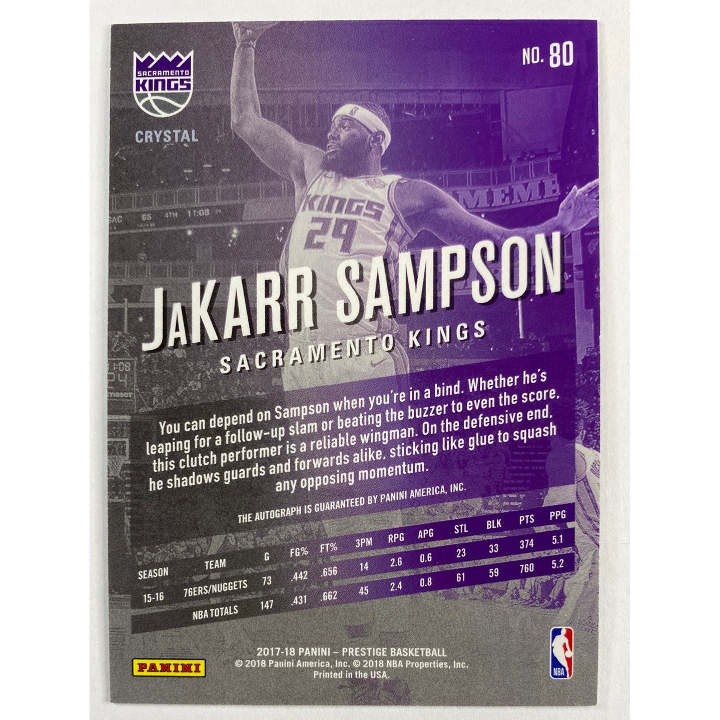 2017-18 Prestige Jakarr Sampson Cracked Ice Auto | Local Legends Cards & Collectibles