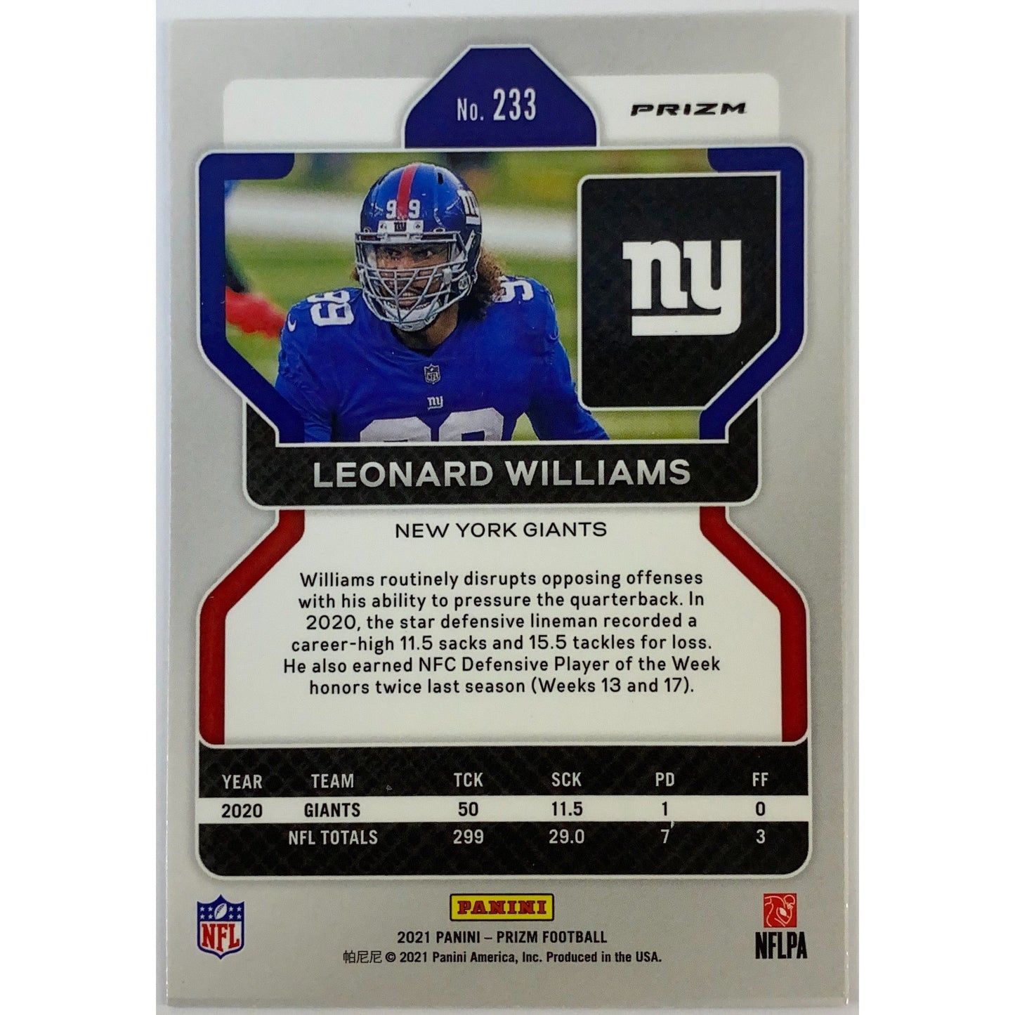 2021 Panini Prizm Leonard Williams Silver Holo Prizm