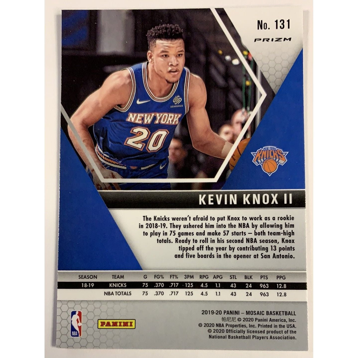 2019-20 Mosaic Kevin Knox II Pink Prizm | Local Legends Cards & Collectibles