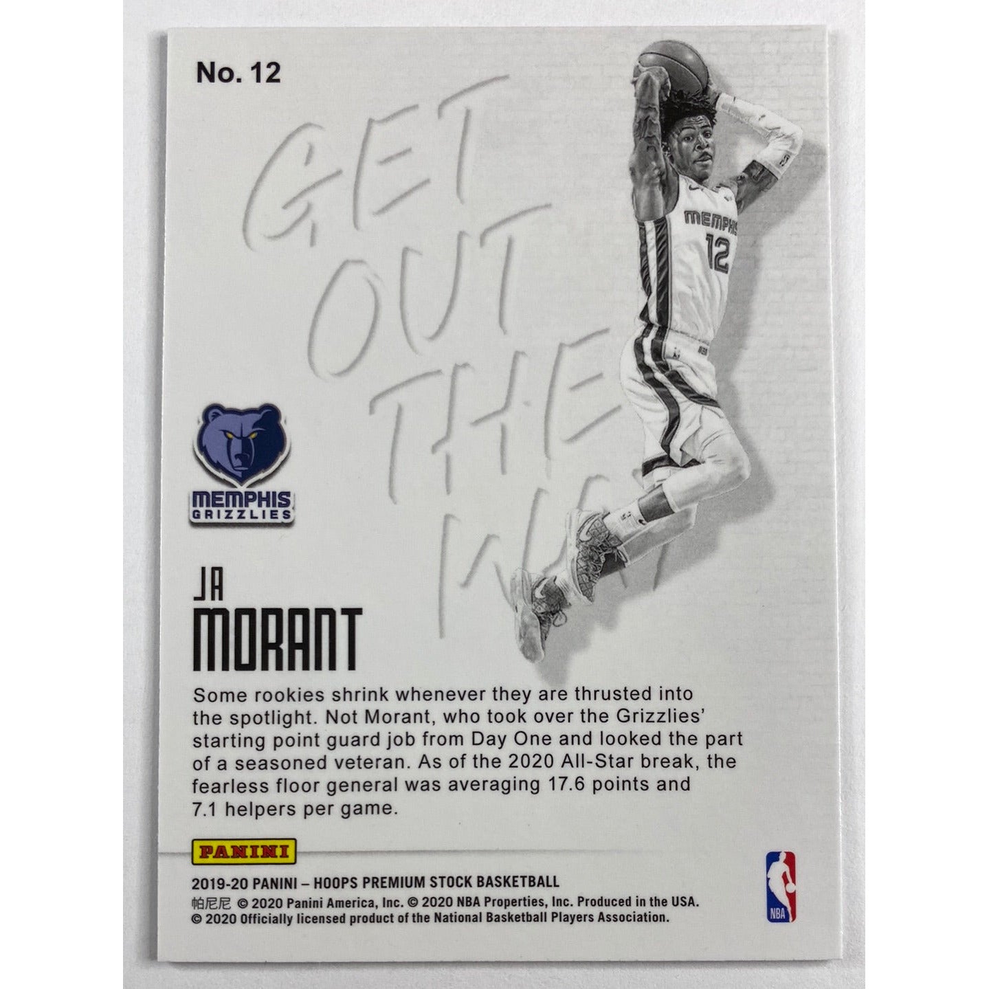 2019-20 Premium Stock Ja Morant Get Out The Way RC | Local Legends Cards & Collectibles