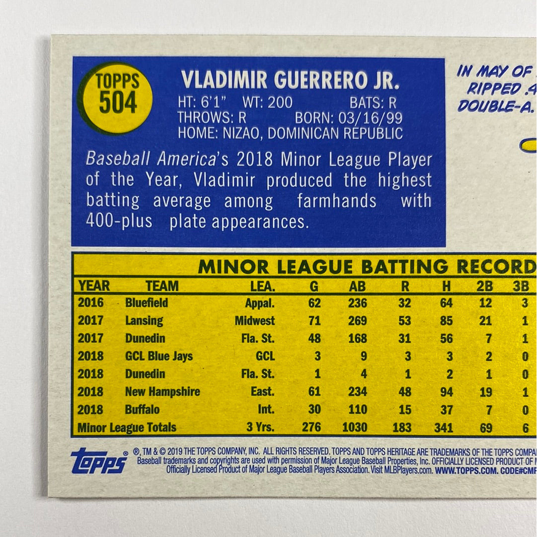 2019 Topps Heritage Vladimir Guerrero Jr RC | Local Legends Cards & Collectibles