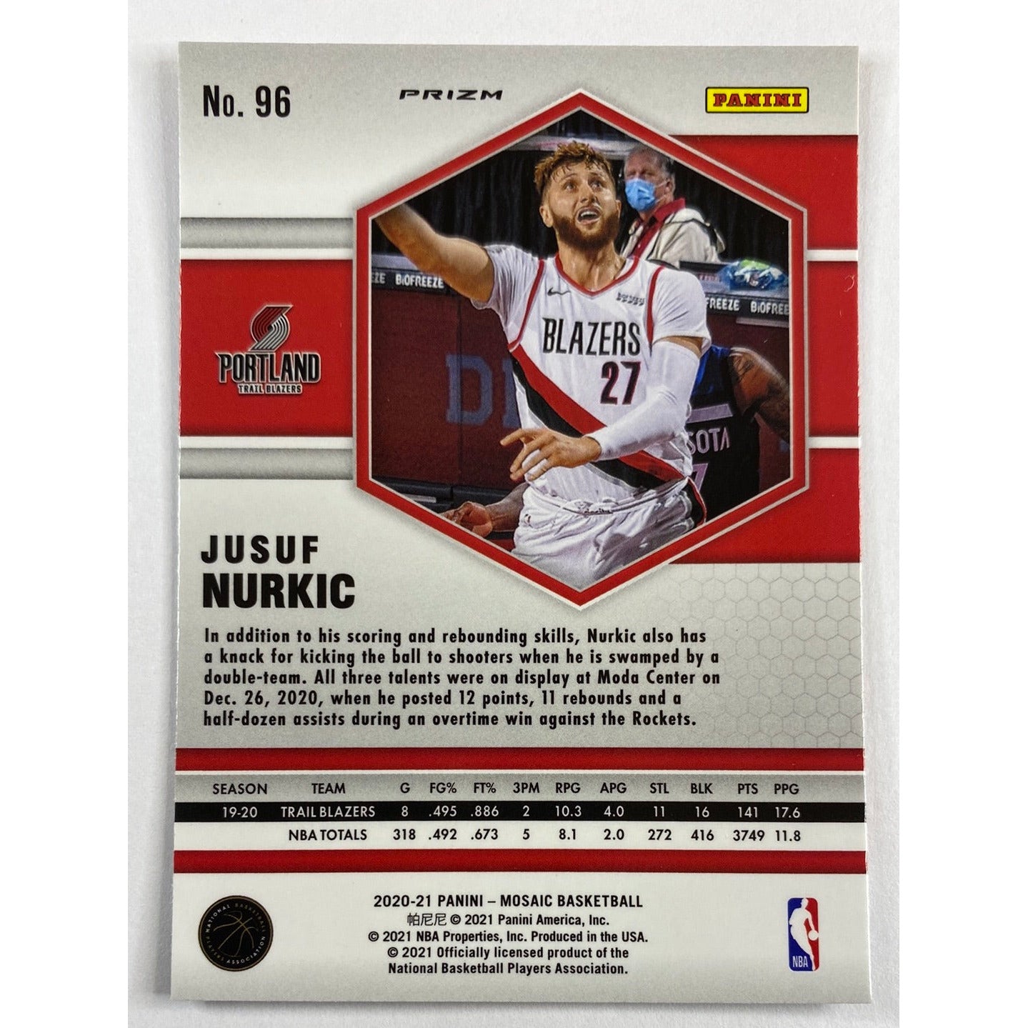 2020-21 Mosaic Jusuf Nurkic Orange Reactive Prizm | Local Legends Cards & Collectibles