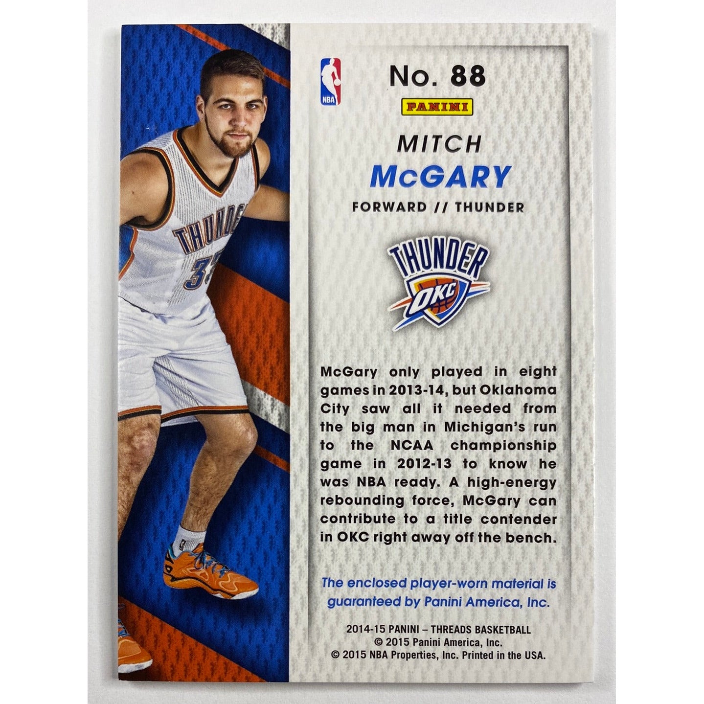 2014-15 Threads Mitch McGary Rookie Threads | Local Legends Cards & Collectibles